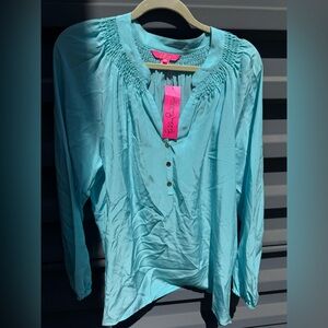 Lilly Pulitzer Aqua Long Sleeve Blouse